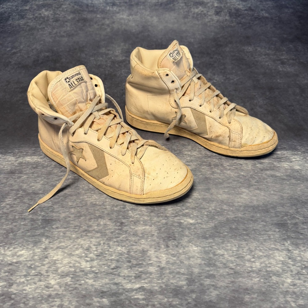 Vintage Converse All Star Pro Leather High Top Sneakers Mens 10 Dr J USA White